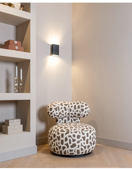 Round Swivel Armchair Brown Ecru Jacquard KAYA