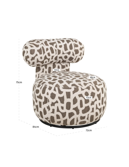 Round Swivel Armchair Brown Ecru Jacquard KAYA