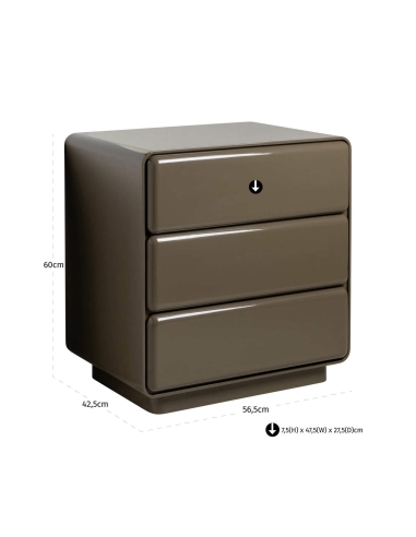 3-Drawer Clay Green Lacquered Bedside Table DEMY