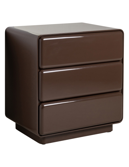 Mesita de noche de 3 cajones lacada castaño DEMY