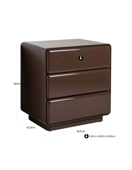 3-Drawer Chestnut Lacquered Bedside Table DEMY