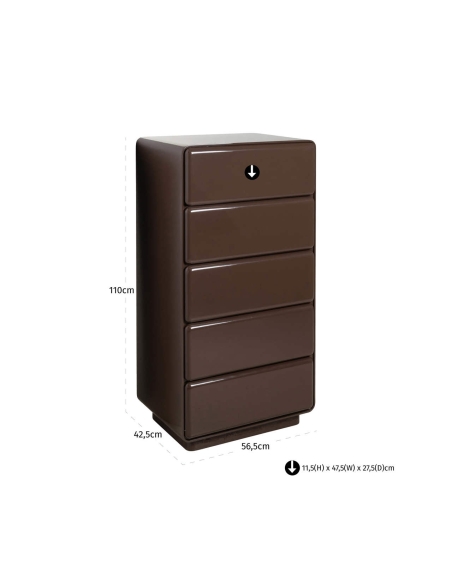 Commode Semainier 5 Tiroirs Laquée Châtaigne LIZZIE
