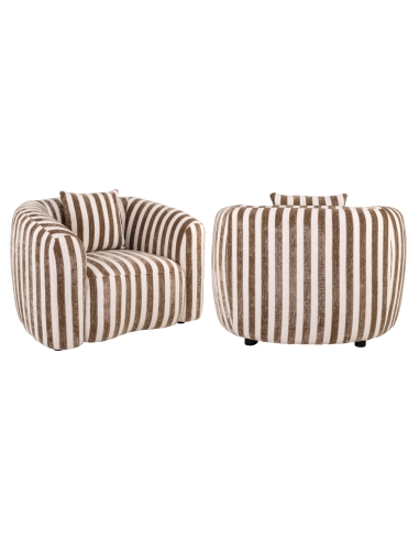 Generous Round Armchair Striped Sand Fabric LUXANDRA