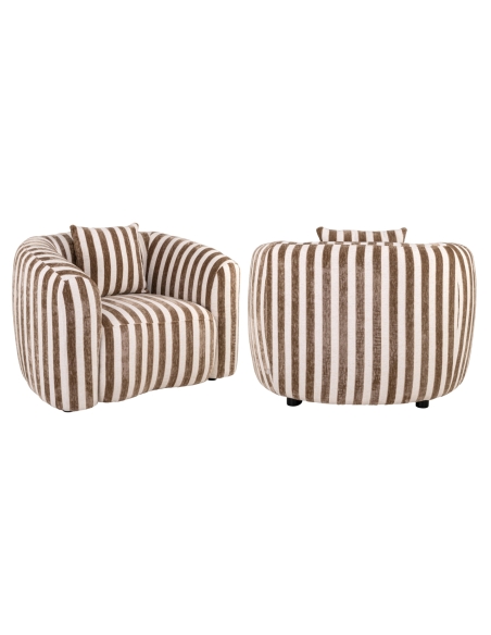Fauteuil Rond Généreux Tissu Rayé Sable LUXANDRA