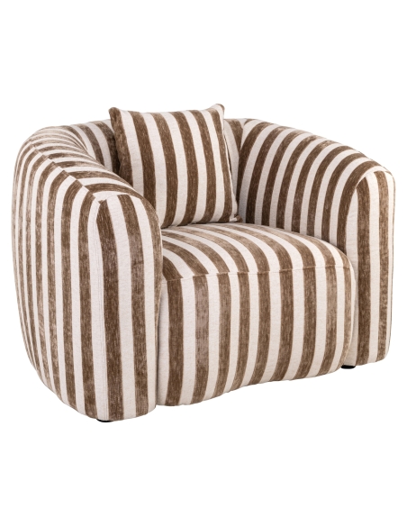 Generous Round Armchair Striped Sand Fabric LUXANDRA