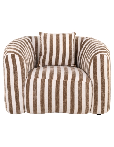 Generous Round Armchair Striped Sand Fabric LUXANDRA