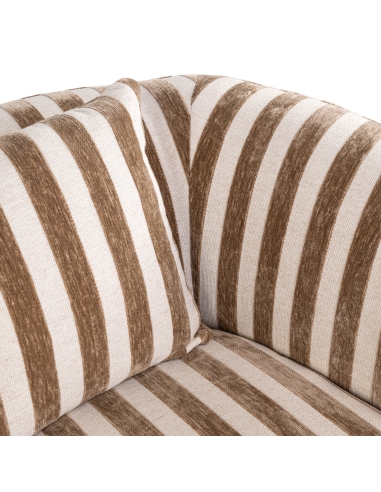Generous Round Armchair Striped Sand Fabric LUXANDRA
