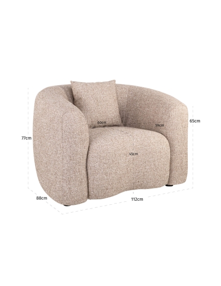 Comfortabele fauteuil van zandkleurige tweed, brandvertragend LUXANDRA