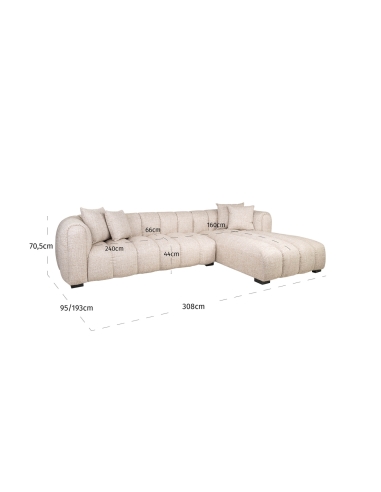 Divano angolare con chaise longue destra Tweed crema NOVARO