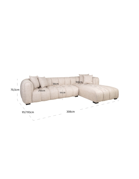 Right-Hand Chaise Longue Corner Sofa Cream Tweed NOVARO