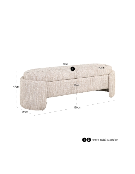 Banco baúl de almacenamiento de tejido bouclé beige CUPID