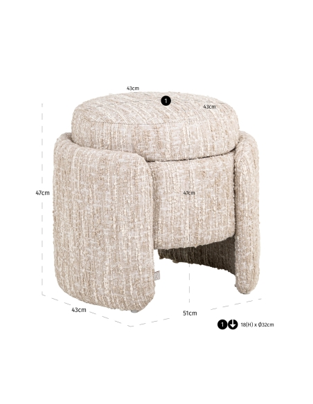Pouf Coffre de Rangement Tissu Bouclé Beige CUPID