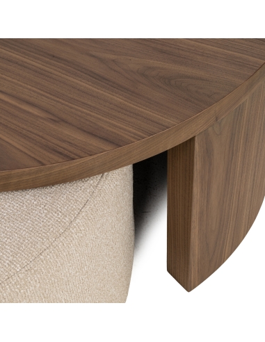 Walnut Coffee Table and Sand Fabric Pouf WINDSOR