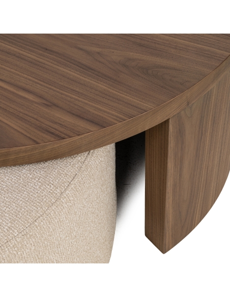 Walnut Coffee Table and Sand Fabric Pouf WINDSOR