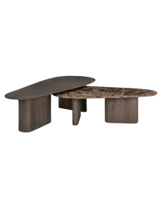 Set of Coffee Tables Oak and Emperador Marble CASTELLO 2