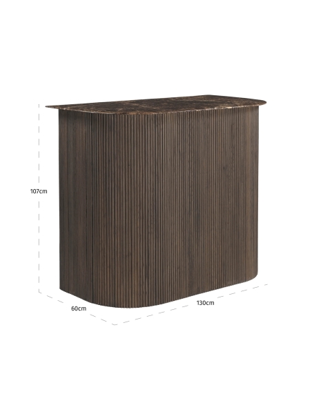 Castello Fluted Oak Emperador Marble Bar Cabinet