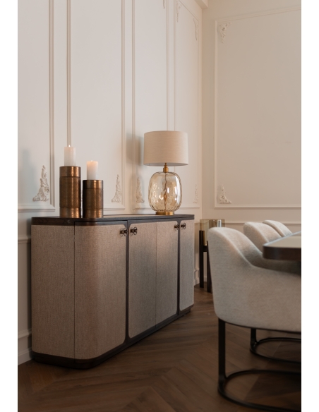 Lampada da Tavolo in Vetro Ambrato e Stelo Dorato EMBER