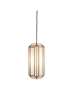 Cilindrische hanglamp van geribbeld glas en messing ELONA