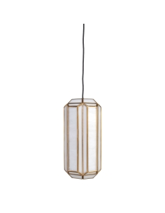 Cilindrische hanglamp van geribbeld glas en messing ELONA 2
