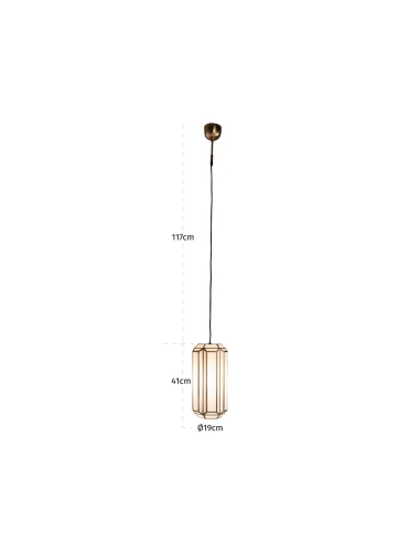 Cilindrische hanglamp van geribbeld glas en messing ELONA