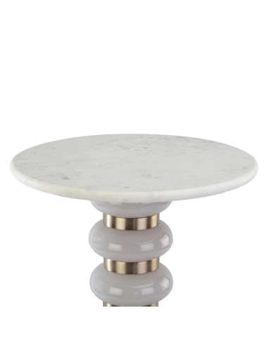 Mesa de Apoio Mármore Branco Coluna Vidro VILLERAY