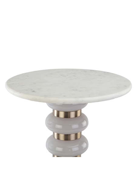 Mesa auxiliar mármol blanco columna vidrio VILLERAY