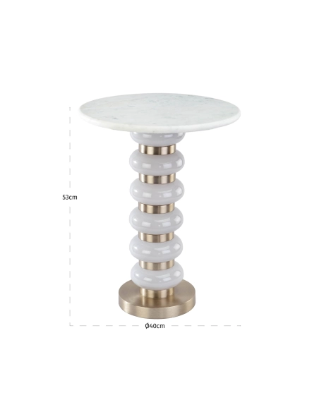 Mesa de Apoio Mármore Branco Coluna Vidro VILLERAY
