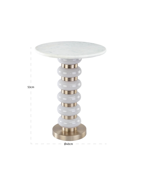 White Marble Side Table Column Glass VILLERAY