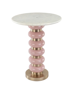 Tavolino d'Appoggio Marmo Bianco e Vetro Rosa VILLERAY