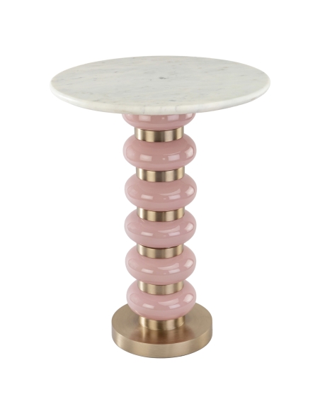 Table d'Appoint Marbre Blanc et Verre Rose VILLERAY