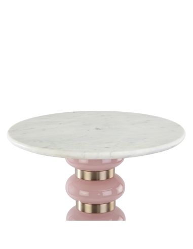 Table d'Appoint Marbre Blanc et Verre Rose VILLERAY