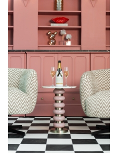 Table d'Appoint Marbre Blanc et Verre Rose VILLERAY 2