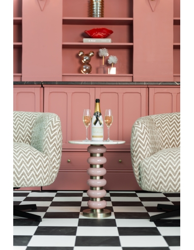 Table d'Appoint Marbre Blanc et Verre Rose VILLERAY
