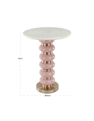 Tavolino d'Appoggio Marmo Bianco e Vetro Rosa VILLERAY