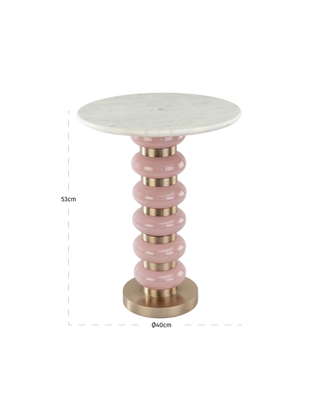 White Marble and Pink Glass Side Table VILLERAY