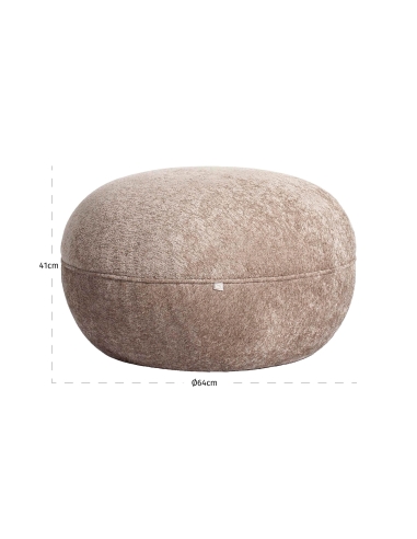 Ronde poef en voetenbank van brandvertragende zandkleurige stof JACE