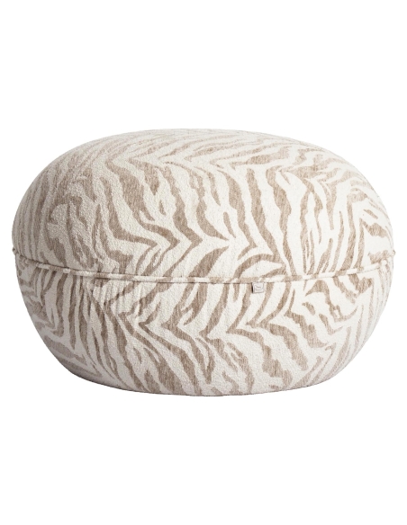 Round Pouf and Footstool Beige Tiger Pattern JACE