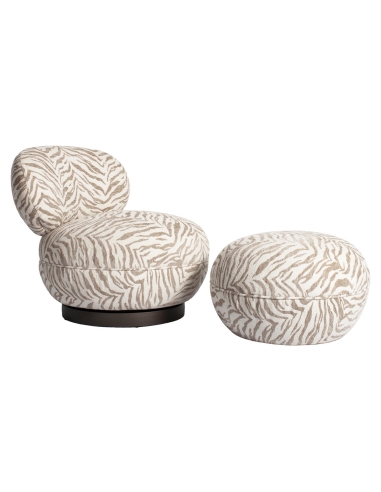 Round Pouf and Footstool Beige Tiger Pattern JACE