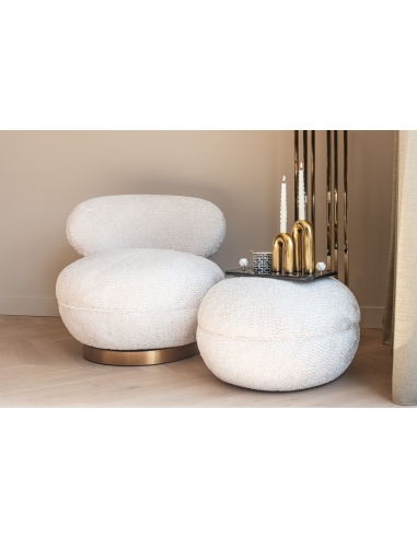 Pouf Rond et Repose-Pieds Motif Tigré Beige JACE