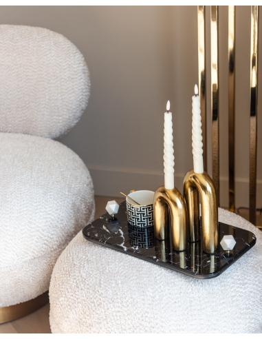 Pouf Rond et Repose-Pieds Motif Tigré Beige JACE