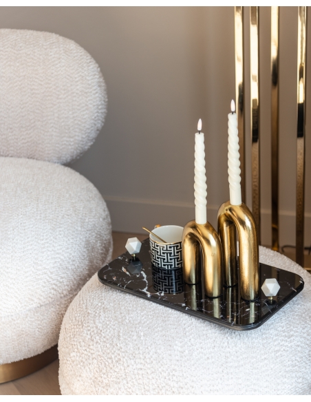 Pouf Rond et Repose-Pieds Motif Tigré Beige JACE