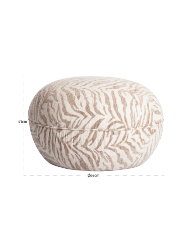 Pouf Rond et Repose-Pieds Motif Tigré Beige JACE