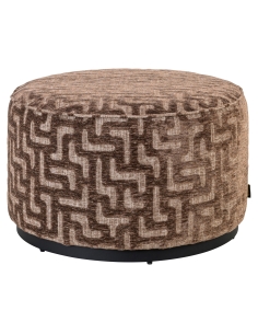Pouf Rond et Repose-Pieds Motif Labyrinthe Brun LEXIE