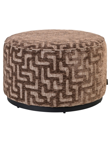 Pouf Rond et Repose-Pieds Motif Labyrinthe Brun LEXIE