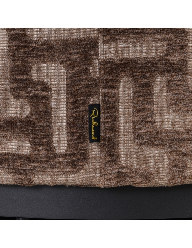 Pouf Rond et Repose-Pieds Motif Labyrinthe Brun LEXIE