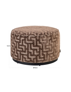 Pouf Rond et Repose-Pieds Motif Labyrinthe Brun LEXIE 2