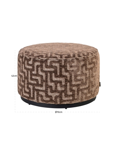 Pouf Rond et Repose-Pieds Motif Labyrinthe Brun LEXIE