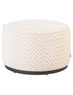 Pouf Rond et Repose-Pieds Motif Chevron Beige LEXIE