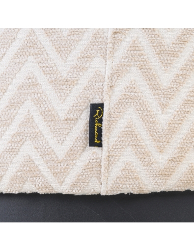 Pouf Rond et Repose-Pieds Motif Chevron Beige LEXIE