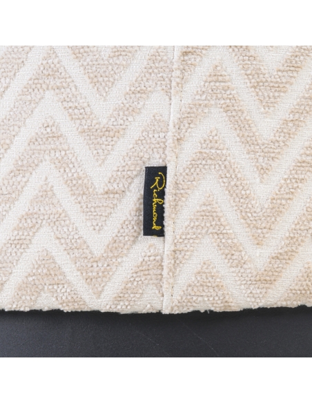 Pouf Rond et Repose-Pieds Motif Chevron Beige LEXIE